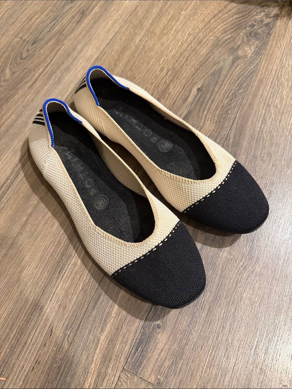 Rothy's Square Flat in Tuxedo Cap Toe Size 8